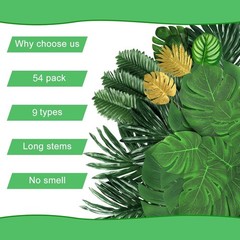 54Pieces 9Kinds Artificial Tropical Leaf Jungle Leaves 54pcs Green & Golden