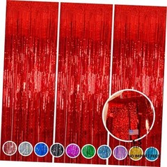 Foil Fringe Curtain Backdrop 3 Pack, 3.2 x 8.2 FT Party Decorations | 4th Red