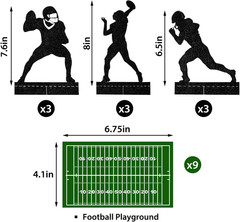 9pcs Football Player Table Centerpieces, 8” Silhouette Party Decor, 3 Styles Set
