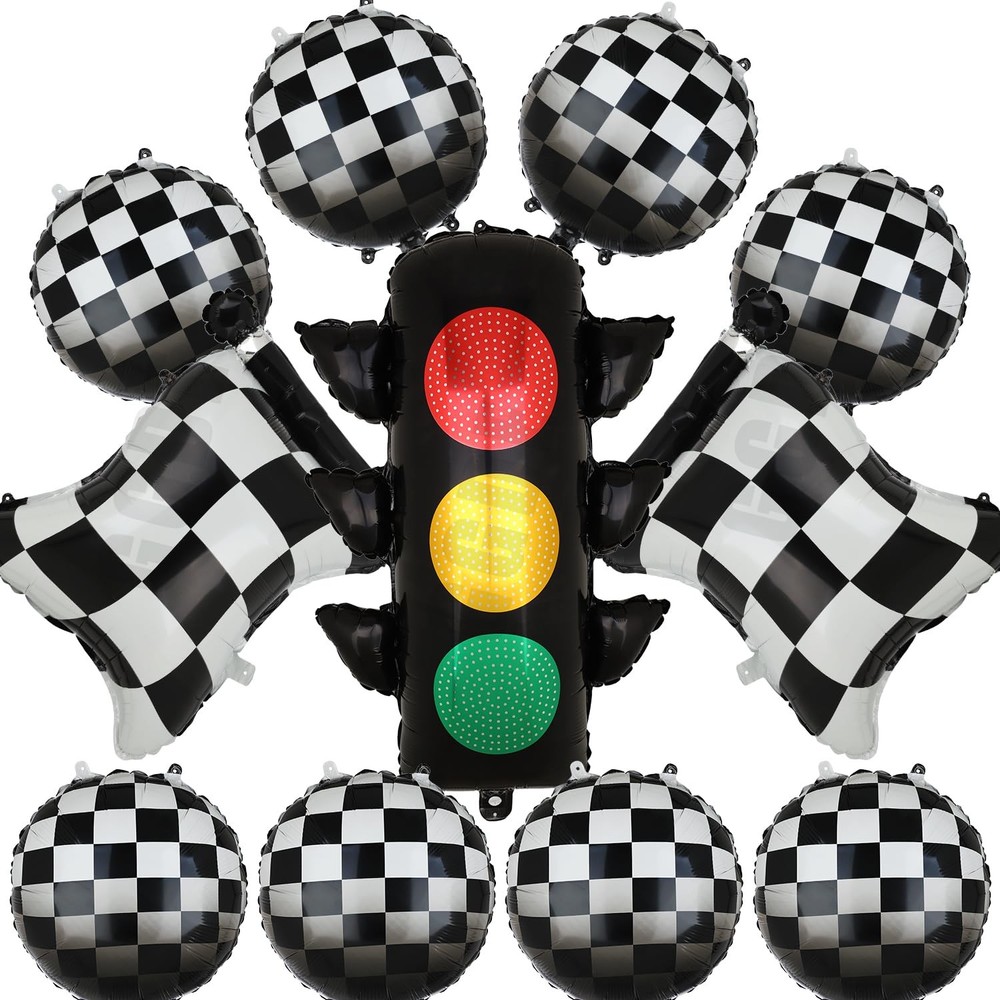 Checkered Balloons Traffic Light Balloon Chequered Flag Balloon Black and Whi…