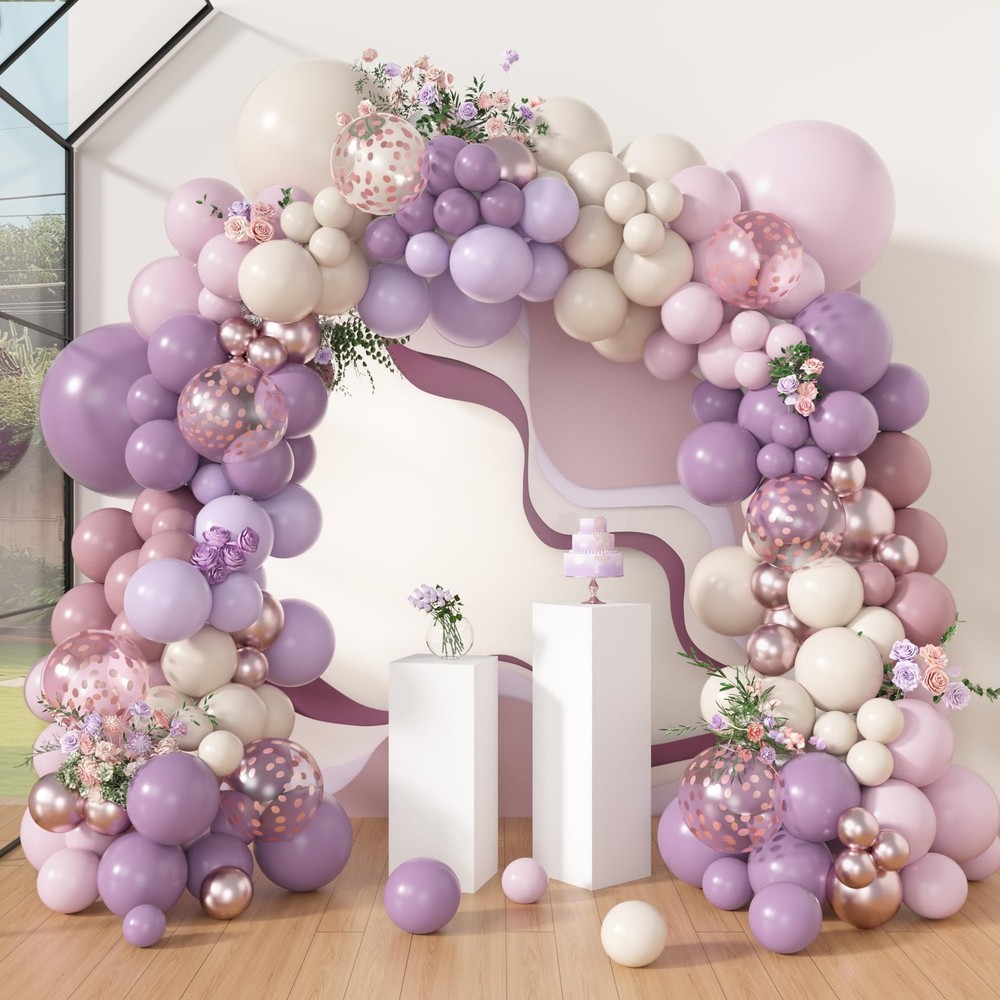 173Pcs Dusty Purple Balloon Arch Garland Kit, Double-Pink White Sand Lavender…