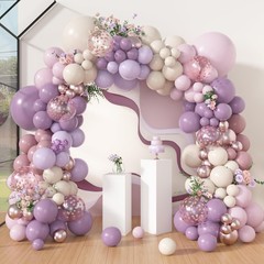 173Pcs Dusty Purple Balloon Arch Garland Kit, Double-Pink White Sand Lavender…