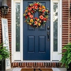 Pumpkin Wreath for Entryway Decor with Hanging Loop 45cm Rattan Base