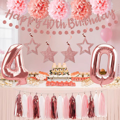 13Pcs 40Th Birthday Decorations for Women, Pink Rose Gold Happy 40Th Birthday Ba
