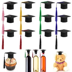 12Pack Mini Graduation Caps with tassels Grad Hat Cake Wine Bottle Multicolor
