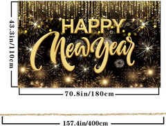 Happy New Year Hanging Extra Large Fabric Sign Poster Background Banner with Fir
