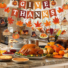 42Pcs Thanksgiving Decorations, Thanksgiving Party Decors w/ GIVE THANKS Banner