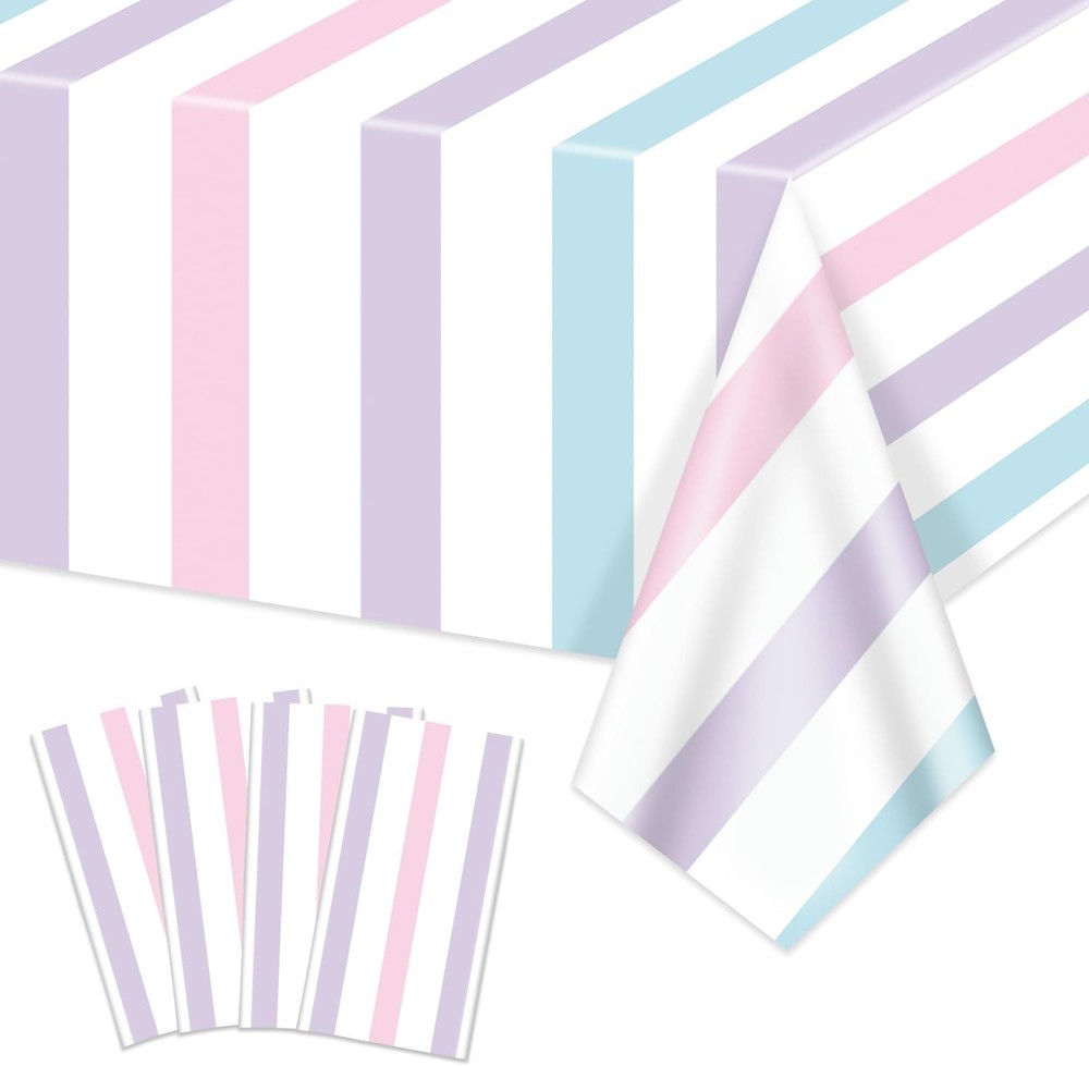 4Pcs Pastel Stripes Tablecloths, Ice Cream Table Cloth for Kids Baby Shower
