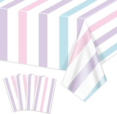4Pcs Pastel Stripes Tablecloths, Ice Cream Table Cloth for Kids Baby Shower