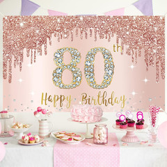 Happy 80Th Birthday Banner Backdrop Decorations for Women, Rose Gold 80