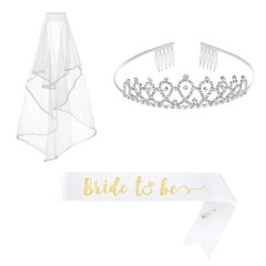 3 Pack BRIDE to be Veil On Comb Tiara & Sash & Shoulder BACHELORETTE Party Deco