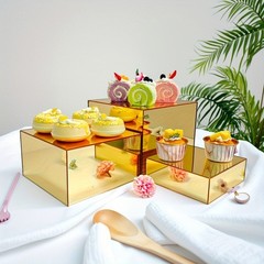 Golden Acrylic Cake Stand Set–Modular Dessert Box for Birthday, Wedding, Party