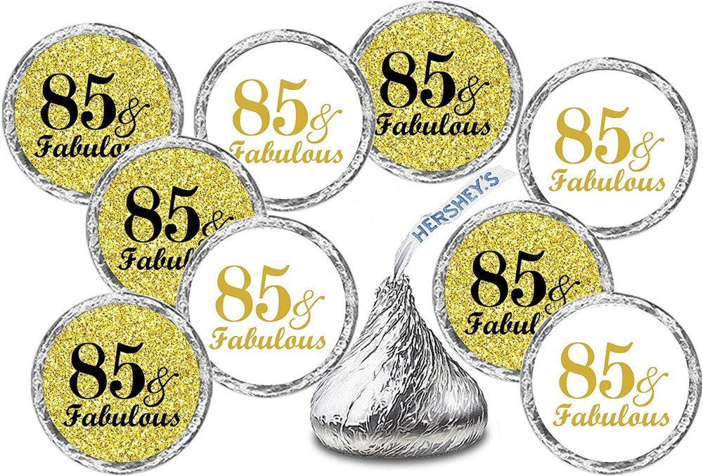 85 & Fabulous Birthday Gold Kisses Stickers, (Set of 216) Chocolate Drops Labels