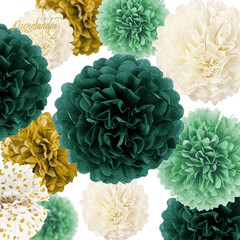 15 PCS Green Tissue Pom Poms & Dots Garland for Parties & Weddings
