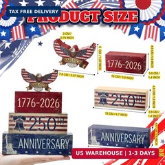 Gerrii 4 Pcs 250th Anniversary Decorations, 4th of July Table Decor, Patriotic W