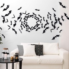60PCS Halloween Bats Decoration, 4 Different Sizes Realistic PVC Black 3D Sca…