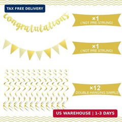 Outus Pre-strung Glitter Congratulations Banner Triangle Flag Banner with 12 Pie