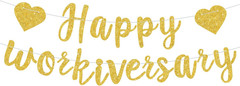 Rose Gold Glitte Happy Workiversary Banner – NO DIY -Rose Gold Work Anniversary