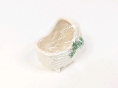 Ceramic Pottery Baby Bassinet Basket Crib White Green Boy Planter 3″x2″x2.5″ New
