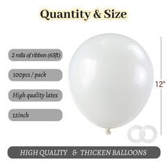 Asiyuhy White Balloons 100 Pack 12 Inch White Latex Party Balloons 2 Rolls Of
