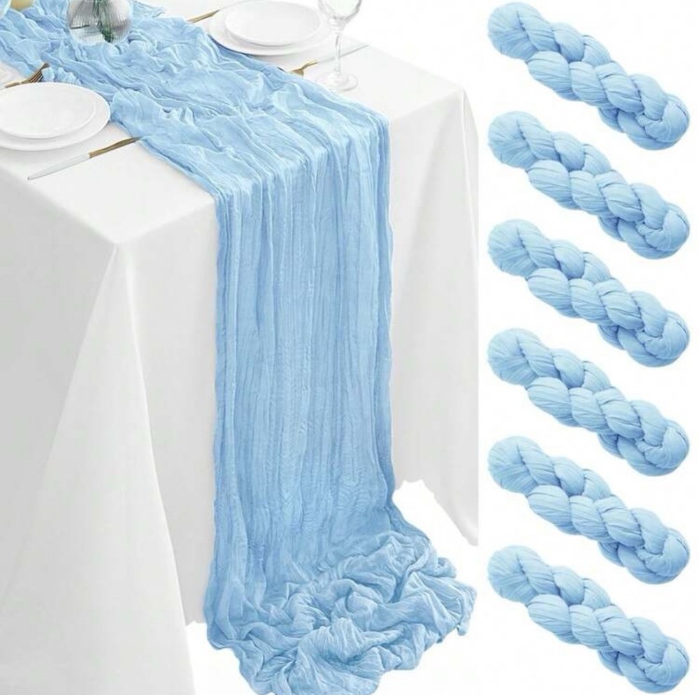 Lot of White Table Sheets (8), Blue Runners (12), Blue Pacifier Necklaces (17)