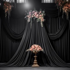 16x10FT Black Backdrop Curtains for Wedding Parties, Wrinkle Polyester