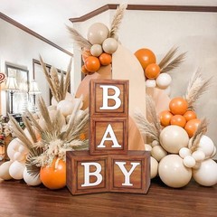Teddy Bear Baby Shower Party Decorations – Wood Grain Boxes with Baby Letters, 9