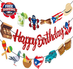 Puerto Rico Party Banners – 3PCS Glitter Decor for Birthday & Festivals