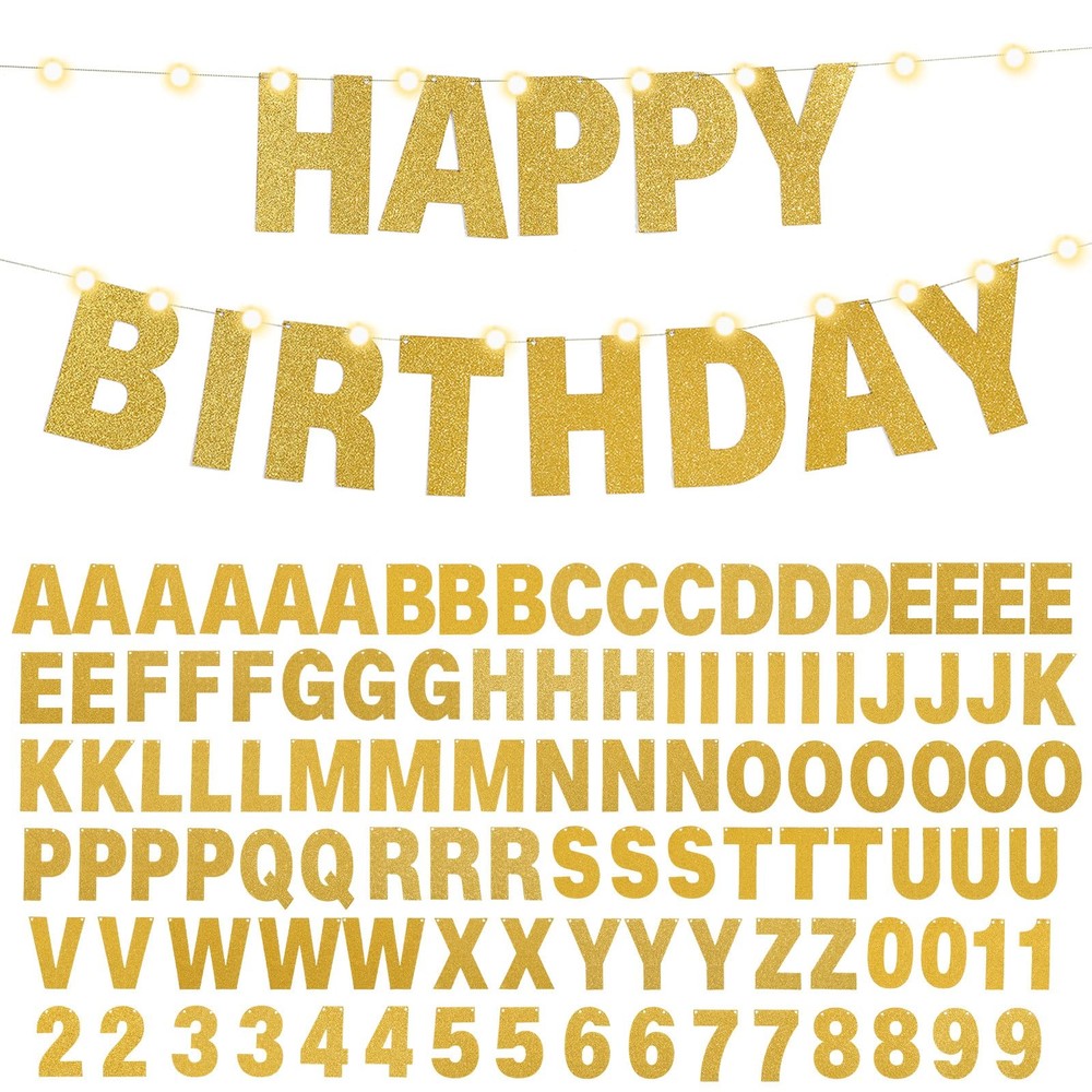 TaoBary 112 Pcs DIY Letter Kit Glitter Customizable Banner 5 inches, Gold