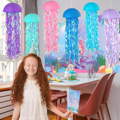 10 Inch Jellyfish Paper Lanterns 6 Pack, Hanging Decor for under the Sea Party D