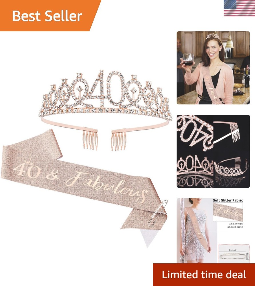 40th Birthday Sash and Rhinestone Tiara Set – Celebration Essentials for Women