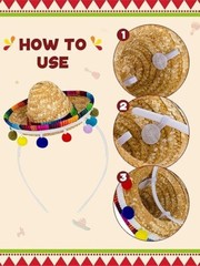 9 Pieces Mini Sombrero Headbands with Ball Fringe, Fabric Fiesta Costume Acce…
