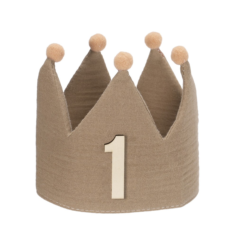 1st Birthday Crown Hat Reusable Party Hats with Elastic Band, Coffee