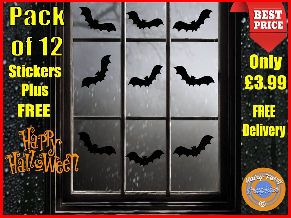 Halloween Bats Black Vinyl Stickers Window Decoration Spooky Party Kids Children