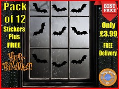 Halloween Bats Black Vinyl Stickers Window Decoration Spooky Party Kids Children