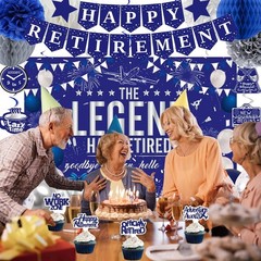 Happy Retirement Celebration Kit – 54pcs Blue Silver Theme for Memorable Parties