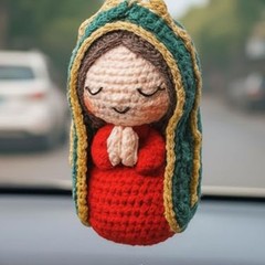 Mary Car Charm Yarn Bead Statue Handcrafted Yarn And Bead Construction