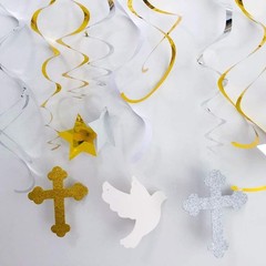 First Communion Hanging Swirls Baptism Decorations Boy Girl Party 22 PCS