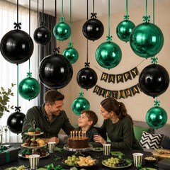 Green Black Balloons, 16PCS Different Sizes 4D Round Foil Balloon Large Spher…