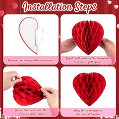21Pcs Valentines Party Heart Decorations – Red Pink White Purple Paper Honeyc…