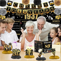 89Th Birthday Decorations for Women Men, 18PCS Black Gold Back in 1937 Banner De
