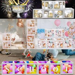 White Transparent Balloon Boxes with 78 Letters, Name Boxes for Baby Shower, Cle