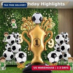 5 Pcs Soccer Balloons Party Decorations Set, Extra Large Trophy & World Cup Foil