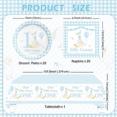 Blue One Silly Goose Birthday Disposable Tableware (Plates, Napkins, Forks)