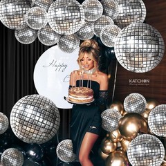 Silver Disco Ball Balloons – 32 Inch, Pack of 20 | Shiny Disco Ball for Disco…
