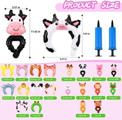 200 Pcs Inflatable Animal Party Set with Headbands & Balloons for Kids Fun