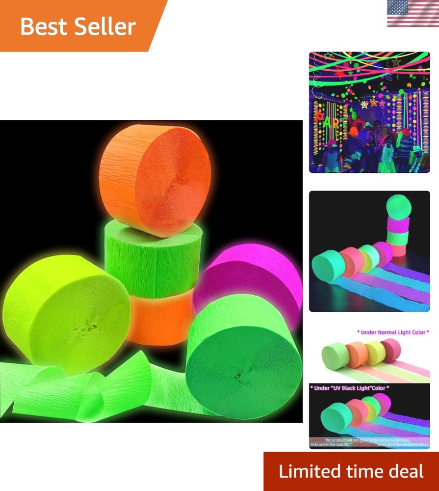 Vibrant 4-Roll Fluorescent Paper Streamers – Perfect for Neon Parties
