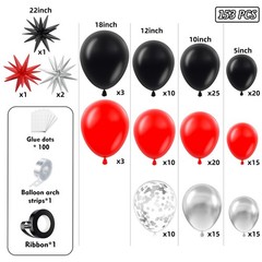 153-Piece Red, Black & Silver Balloon Garland Arch Kit for Celebrations