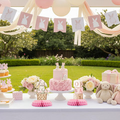 12 Pcs Pink Bunny Baby Shower Decorations for Girl – Some Bunny Is on the Way Ba
