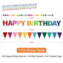 Pre-Strung Happy Birthday Banner & Felt Garland Set – Birthday Colorful